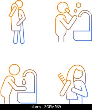 Day-to-day life gradient linear vector icons set Stock Vector