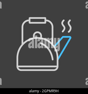 Camping metal kettle vector icon on dark background. Hiking sign Stock Vector