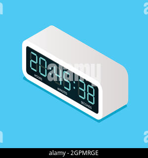 Digital electric alarm clock isometric view. Vector illustration Stock Vector