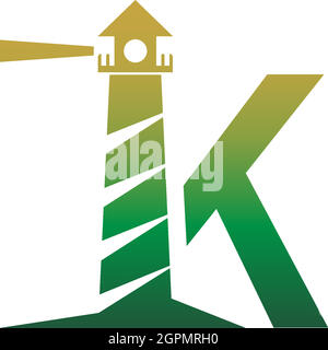 Letter K with lighthouse icon logo design template Stock Vector