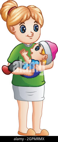 Vector illustration of Cartoon mother holding her son Stock Vector