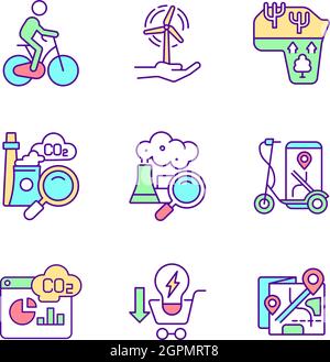 Improving urban air quality RGB color icons set Stock Vector