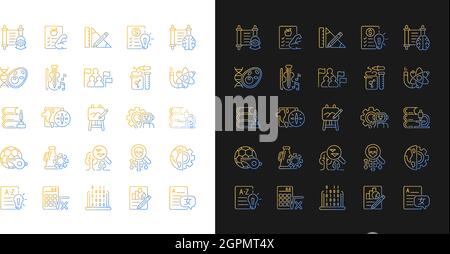 School subjects gradient icons set for dark and light mode Stock Vector