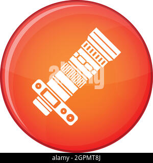 Dslr camera with zoom lens icon, flat style Stock Vector