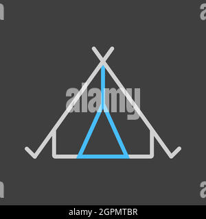 Tourist tent vector icon on dark background. Camping and Hiking sign Stock Vector