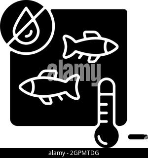 Freeze drying fish black glyph icon Stock Vector