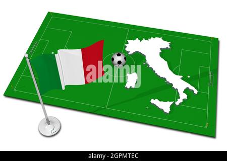 Italy. National flag with soccer ball in the foreground. Sport football - 3D Illustration Stock Photo