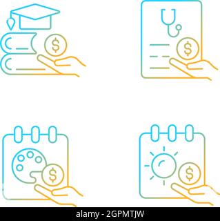 Workplace wellbeing benefits gradient linear vector icons set Stock Vector