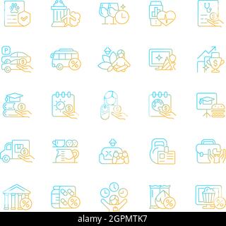 Employee perks and bonuses gradient linear vector icons set Stock Vector