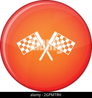 Crossed chequered flags icon, flat style Stock Vector