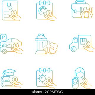 Rewarding employee for hard work gradient linear vector icons set Stock Vector