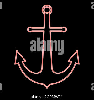 Neon marine anchor the red color vector illustration flat style image Stock Vector