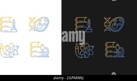 Diversity of subjects in school gradient icons set for dark and light mode Stock Vector