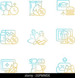 Employee benefits for wellbeing gradient linear vector icons set Stock Vector