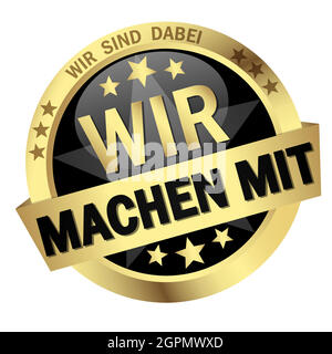 Button with Banner we take part (in german) Stock Vector
