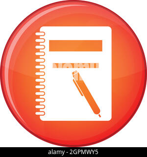 Closed spiral notebook and pen icon, flat style Stock Vector