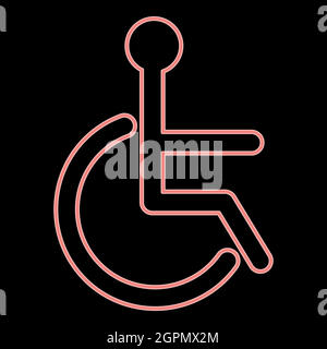 Neon sign of the disabled the red color vector illustration flat style image Stock Vector