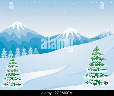 Vector illustration of a mountain landscape with trees and grass with ...