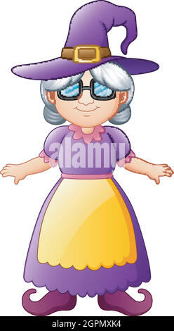 Old witch cartoon isolated on white background Stock Vector