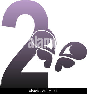 Number 2 with butterfly icon logo design vector Stock Vector
