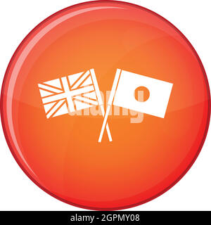 UK and Japan flags crossed icon, flat style Stock Vector
