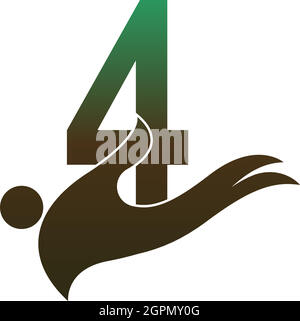 Number 4 logo icon with people hand design symbol template Stock Vector