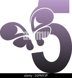 Number 5 with butterfly icon logo design vector Stock Vector