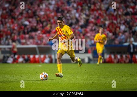 Lisbon, Portugal. 29th Sep, 2021. Pedri Gonzalez of FC Barcelona in action during the UEFA Champions League group E match between SL Benfica and FC Barcelona at Estádio do Sport Lisboa e Benfica.Final score; Benfica 3:0 Barcelona. (Photo by Henrique Casinhas/SOPA Images/Sipa USA) Credit: Sipa USA/Alamy Live News Stock Photo