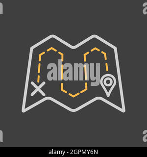 Map with route vector icon on dark background. Navigation sign Stock Vector