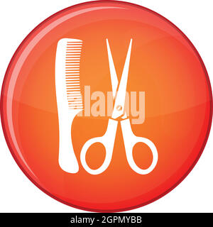 Scissors and comb icon, flat style Stock Vector