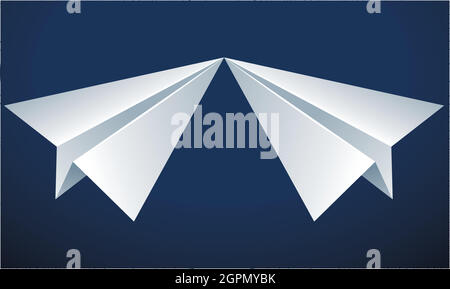 two paper plane touching nose on abstract blue background Stock Vector