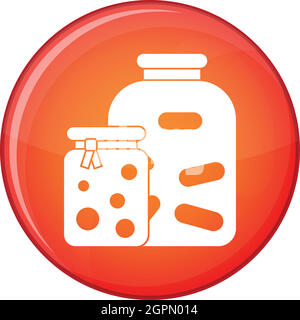 Jars with pickled vegetables and jam icon Stock Vector