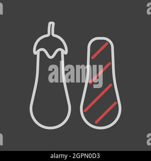 Grilled eggplant vector icon on dark background. Barbecue and grill Stock Vector
