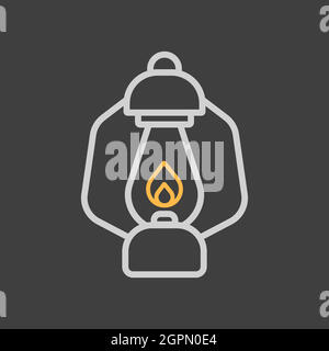 Vintage camping lantern vector icon on dark background Stock Vector