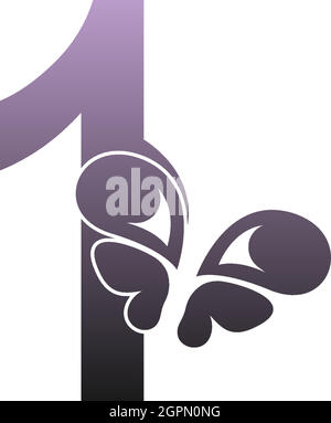 Number 1 with butterfly icon logo design vector Stock Vector