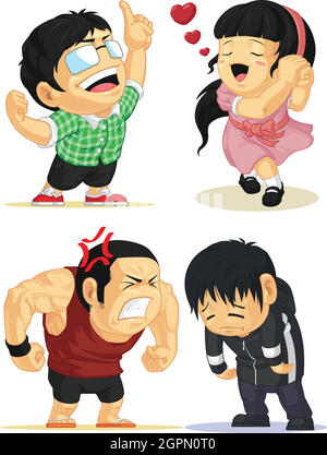 Cartoon Love Angry Sad Emotion Mascot Eureka Character Expression Stock Vector