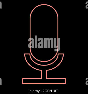 Neon microphone the red color vector illustration flat style image Stock Vector