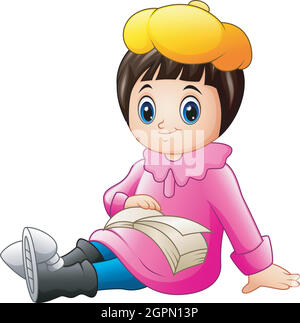 Cute little girl in pink clothes reading a book Stock Vector