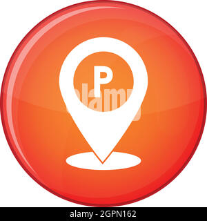 Map pointer with car parking sign icon, flat style Stock Vector