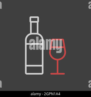 Wine bottle and glasses vector icon on dark background Stock Vector