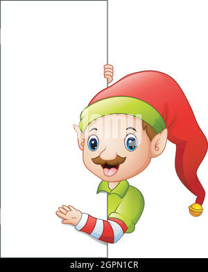 Cartoon christmas elf with a blank sign Stock Vector