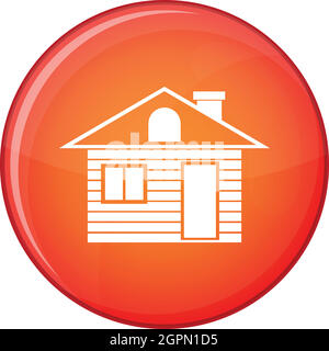 Wooden log house icon, flat style Stock Vector