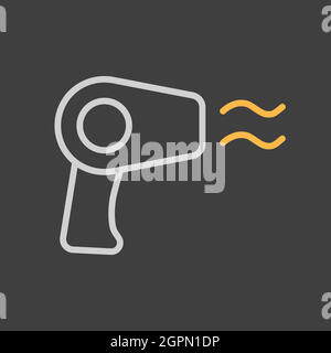 Hair dryer flat vector icon on dark background Stock Vector