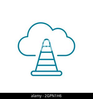 Cloud under construction line icon. Cloud computing with road cone symbol. Server maintenance work. Network error sign. Web page problem. Vector, flat Stock Vector