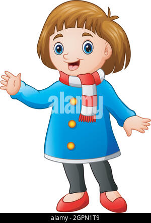 Cartoon happy girl in winter clothes Stock Vector