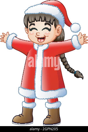 Cute long hair girl wearing santa claus costume Stock Vector