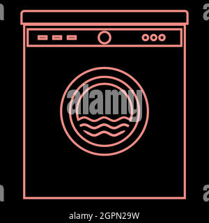 Neon washing machine the red color vector illustration flat style image Stock Vector