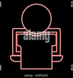 Neon man on the notebook the red color vector illustration flat style image Stock Vector