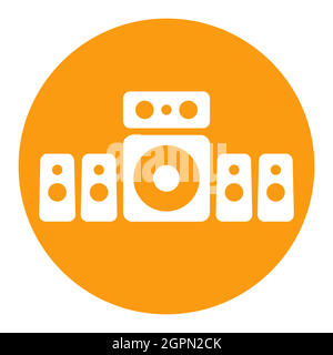 5.1 surround sound system vector white glyph icon Stock Vector