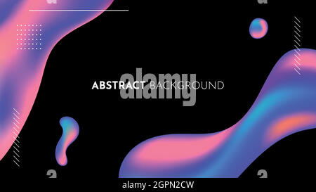 Abstract summer design, 3d fluid gradient shapes on black background. Modern illustration template with elements and lettering for web and app design, ad, banner and commercial use. Stock Vector